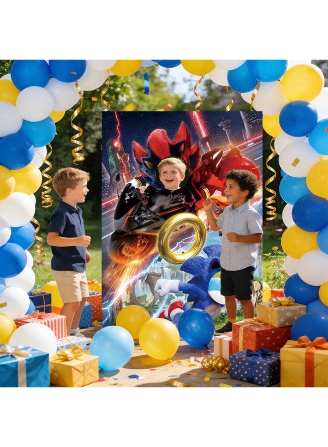ILovhaprty Sonic Birthday Party Photo Backdrop Banner, 100×150cm Kids Sonic Photography Background for Sonic Themed Birthday Party Decoration Supplies - Image 5
